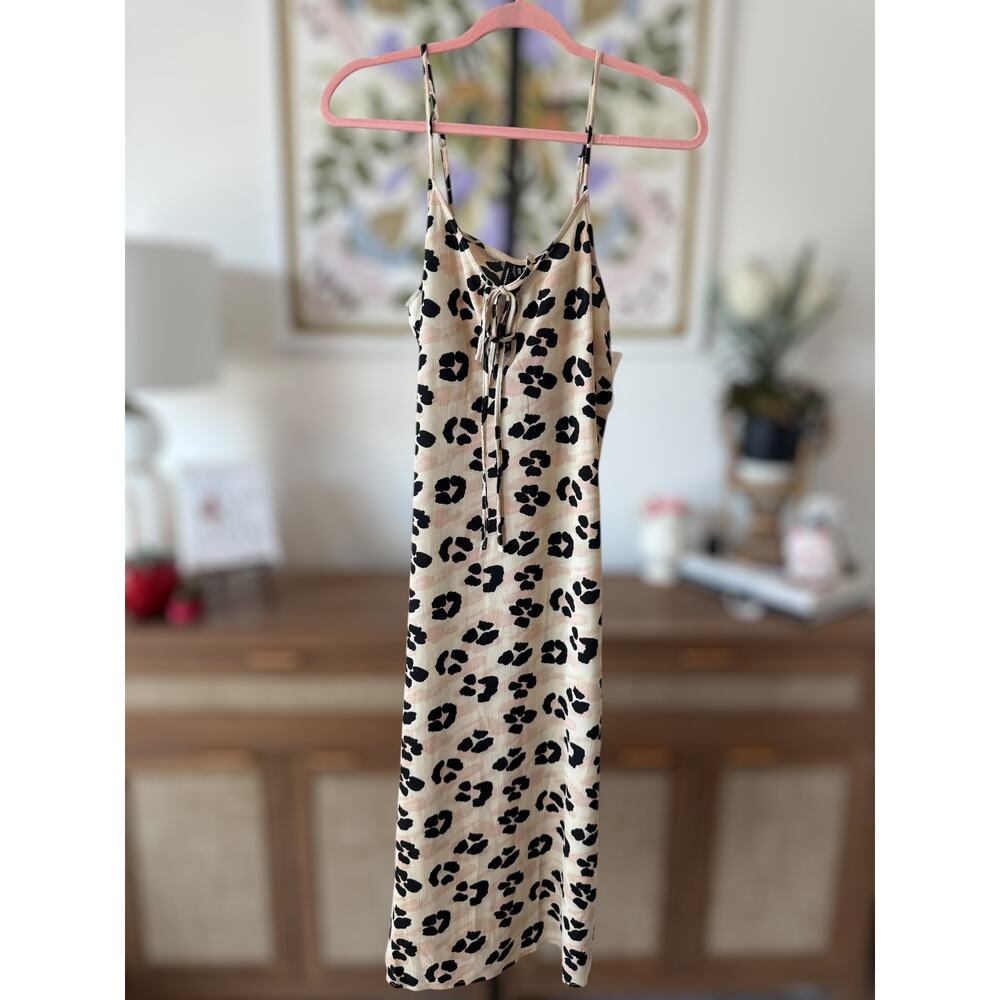 NWT Vero Moda Leopard Print‎ Saga Singlet Calf Maxi Slip Dress Oatmeal Womens XS